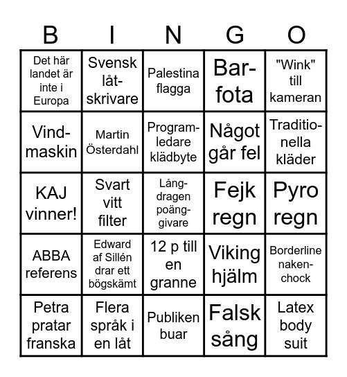 Eurovision 2025 Bingo Card