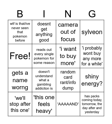 Liam Pokemon Bingo Card