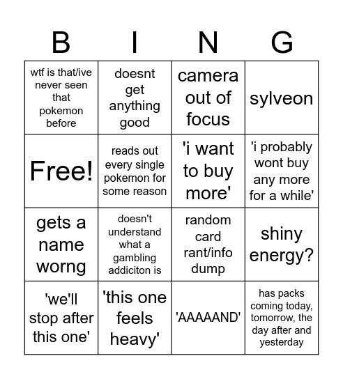 Liam Pokemon Bingo Card
