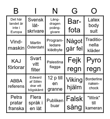 Eurovision 2025 Bingo Card