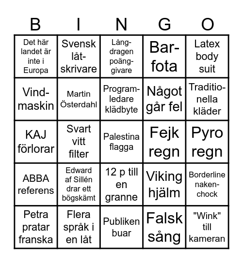 Eurovision 2025 Bingo Card