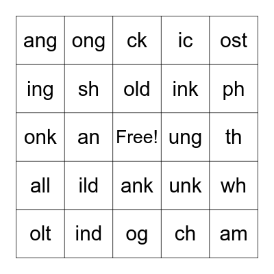 Digraphs, Exceptions and Welded Sounds Bingo Card