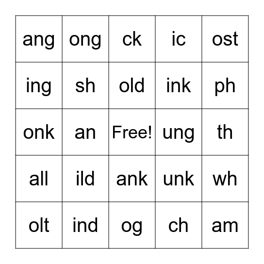 Digraphs, Exceptions and Welded Sounds Bingo Card