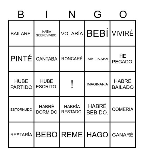 BINGO DE VERBOS Bingo Card