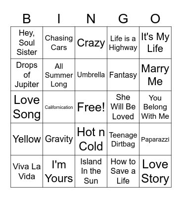 2000s Bingo Card