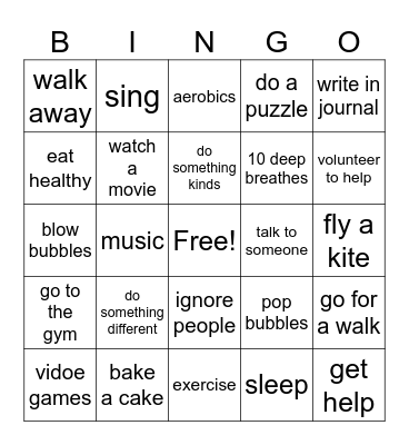 Coping Skills Bingo Card
