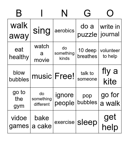 Coping Skills Bingo Card