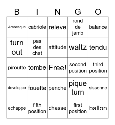 ballet Bingo Card