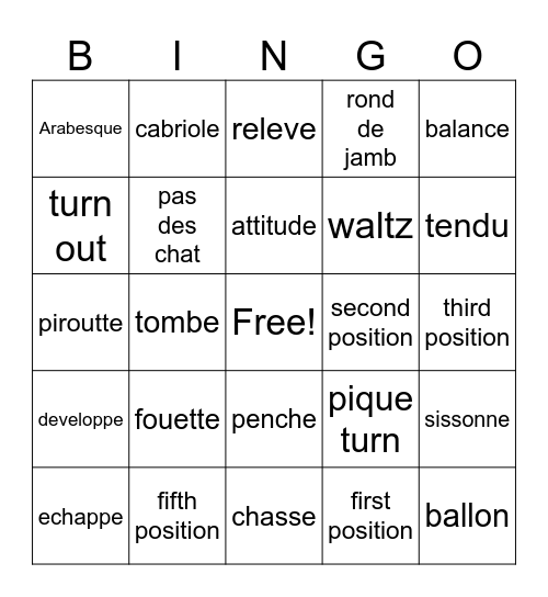 ballet Bingo Card