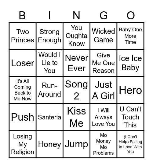 Totally 90's Bingo Card