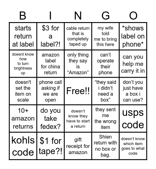 The UPS Store Bingo Card