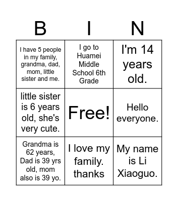 Lesson 5-6 - English Bingo Card