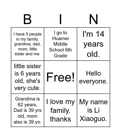 Lesson 5-6 - English Bingo Card