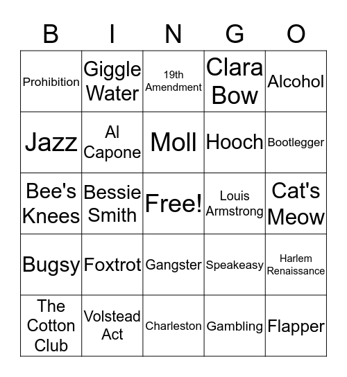 Roaring 20's Bingo! Bingo Card