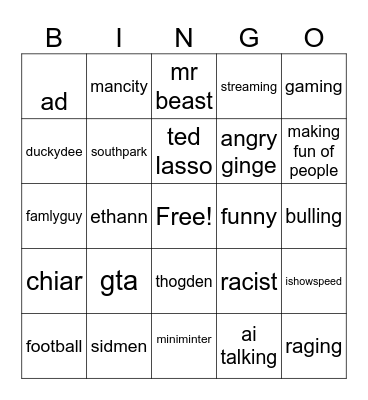 youtube short Bingo Card