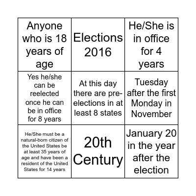 Elections 2016 Bingo Card