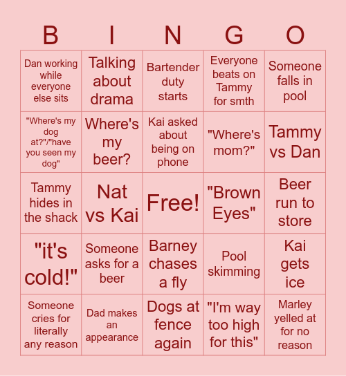 POOL DECK Bingo Card