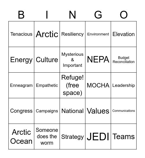 Staff Retreat Bingo Card