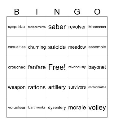 A Soldier's Heart Bingo Card