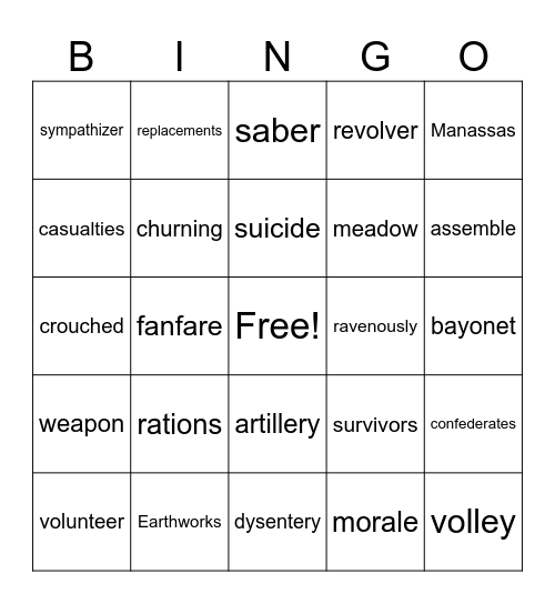 A Soldier's Heart Bingo Card