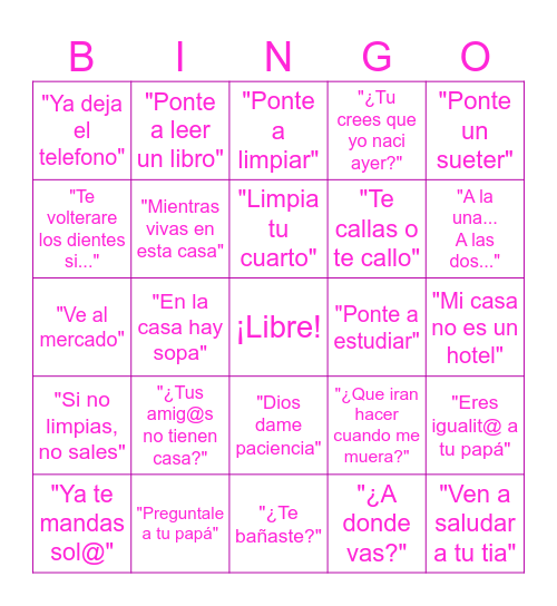 FRASES DE MI MAMÁ Bingo Card