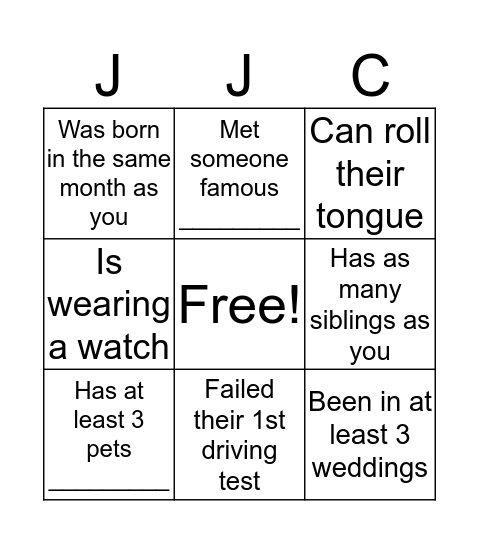 Untitled Bingo Card