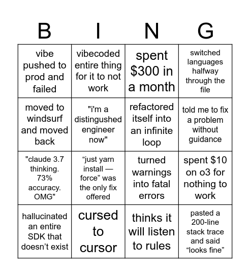 Vibecoder Bingo Card Bingo Card