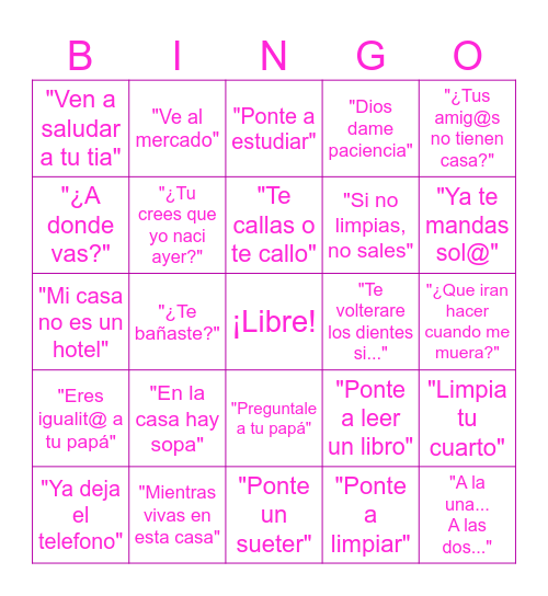 FRASES DE MI MAMÁ Bingo Card