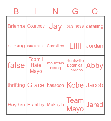 Andrew & Brianna Bingo Card
