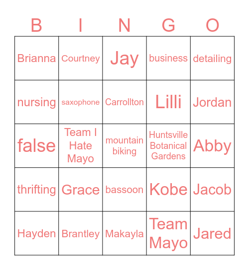 Andrew & Brianna Bingo Card