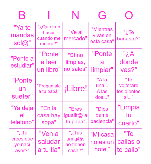 FRASES DE MI MAMÁ Bingo Card
