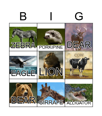 ANIMAL Bingo Card