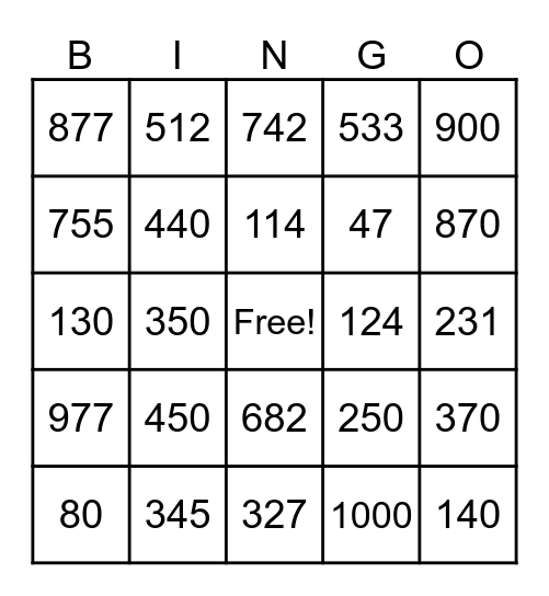 Numerales Bingo Card