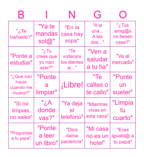 FRASES DE MI MAMÁ Bingo Card