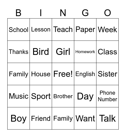 Untitled Bingo Card
