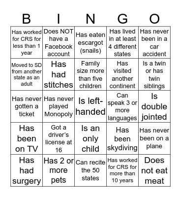 Getting to Know You Bingo Card