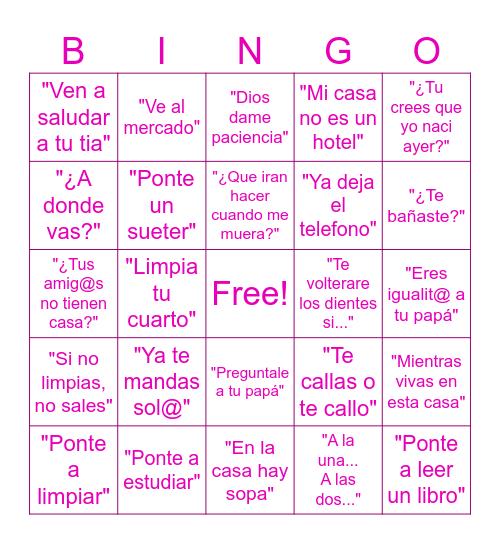 FRASES DE MI MAMÁ Bingo Card