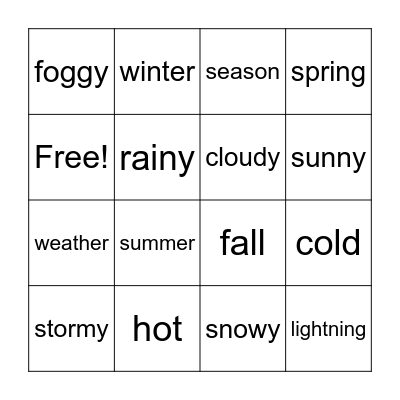 Weather Bingo Card