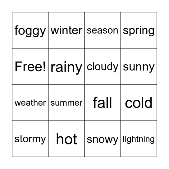 Weather Bingo Card