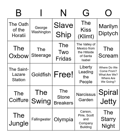 ART HISTORY Bingo Card