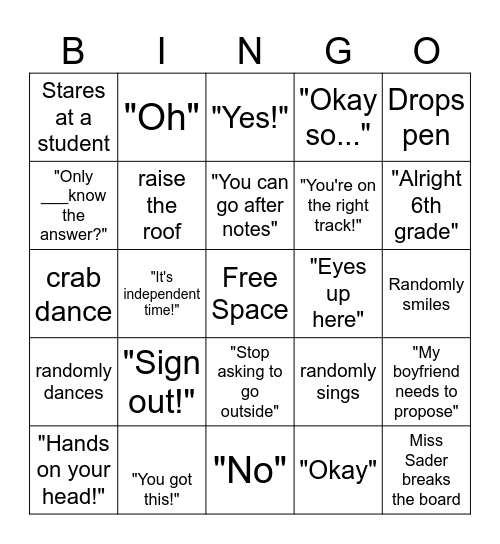 TEACHER Bingo Card