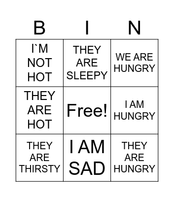 Verb "to be" + feelings Bingo Card