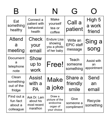 Endocrine Office Bingo Card