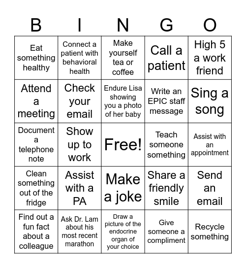 Endocrine Office Bingo Card