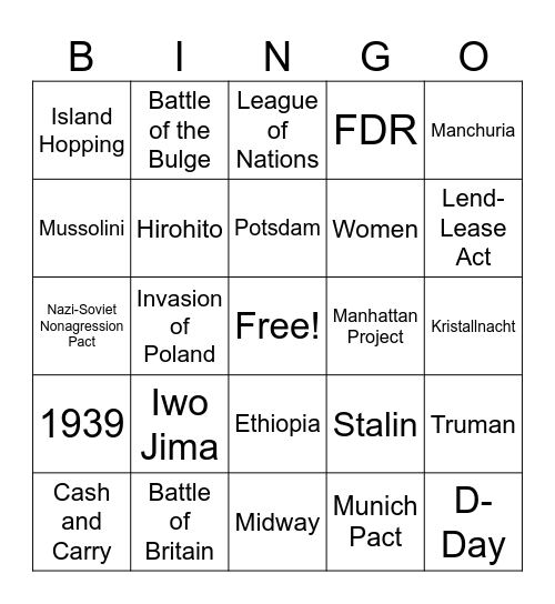 WWII Bingo Card