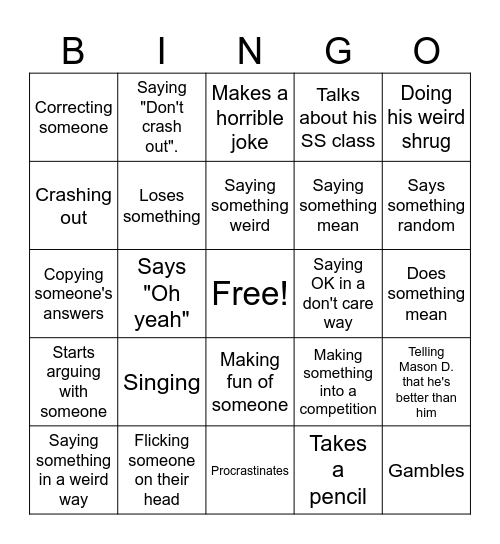 Mason H. Bingo Card