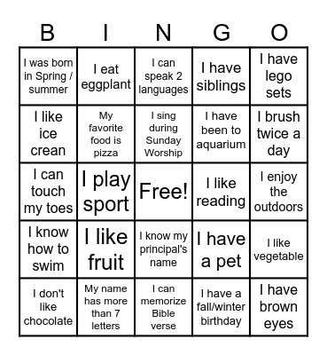 Getting to Know You Bingo Card