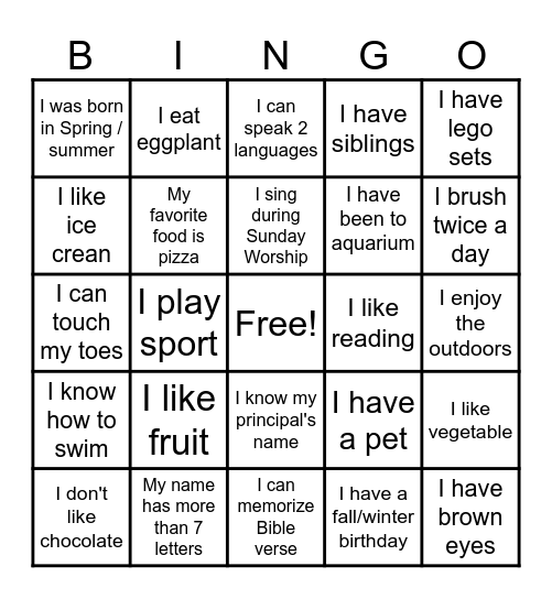 Getting to Know You Bingo Card