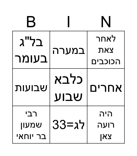 לג בעומר Bingo Card