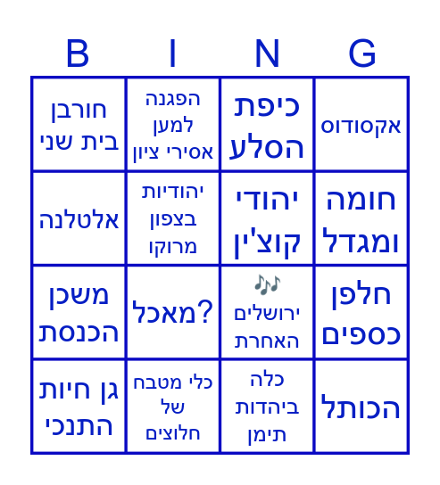 יום ירושלים Bingo Card